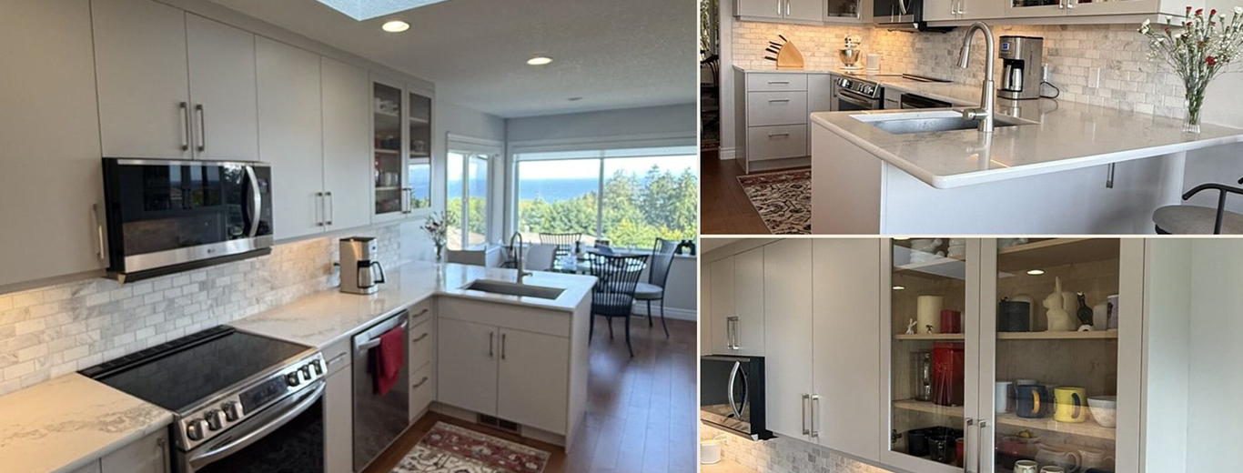 Three finished Birdseye kitchens on mid-Vancouver Island